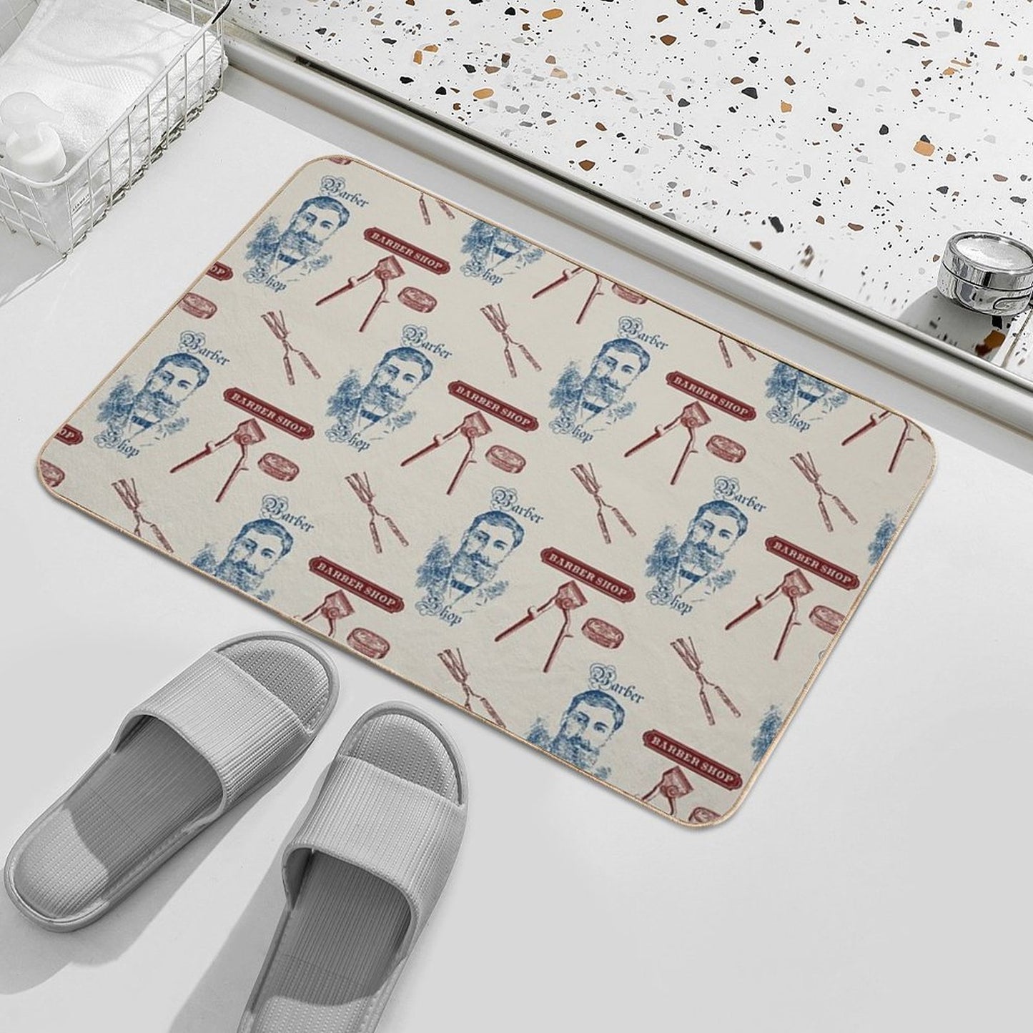 Vintage Barber Shop Mustache Easy Maintenance Bath Mat