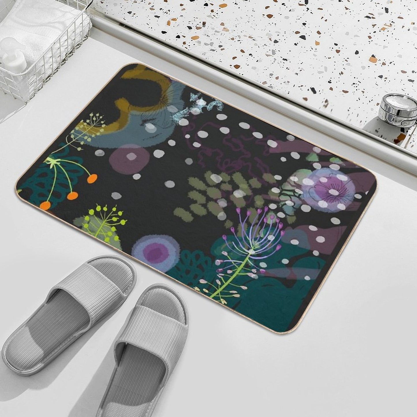 Flower And Snow Shadows Pattern Anti-Trip Bath Mat