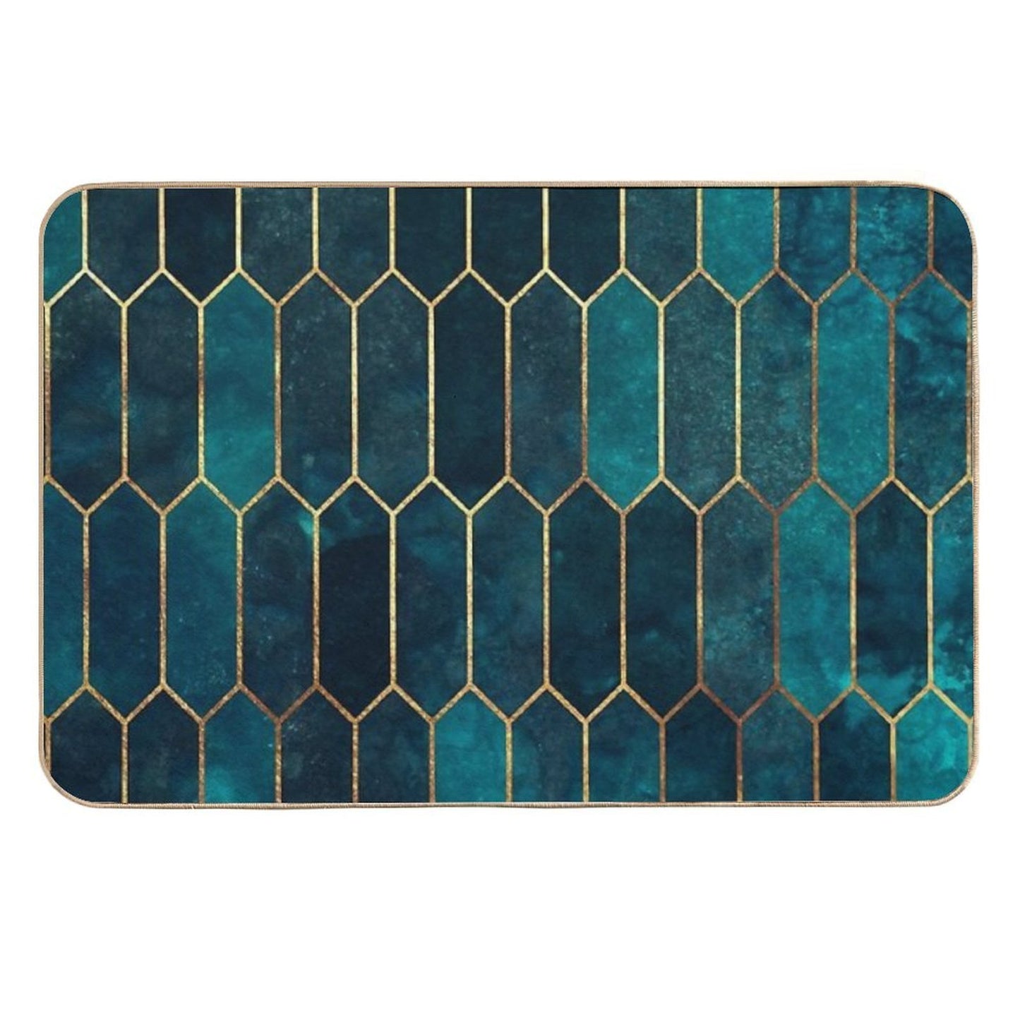 Deep Teal And Blue Gold Pattern Rapid-Drying Bath Mat