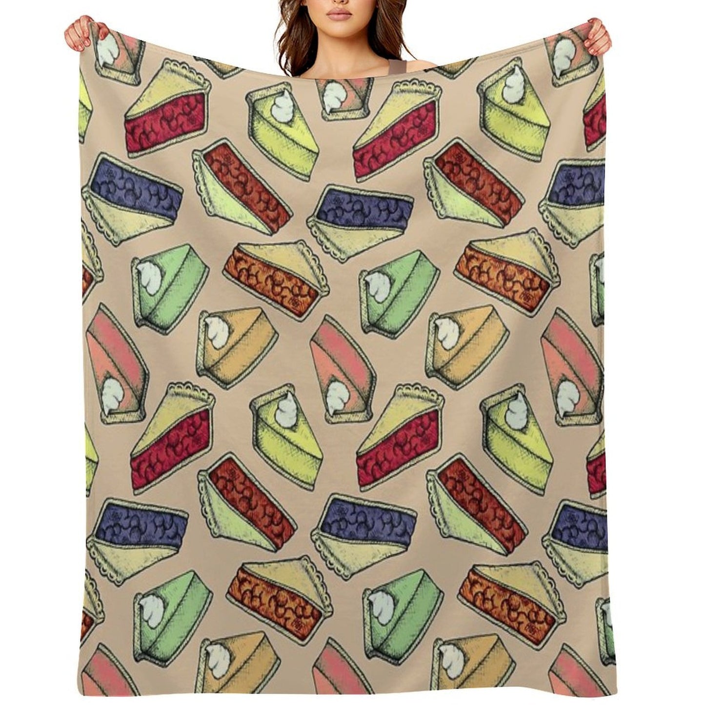 Easy As Pie - Cute Illustrations of Pie on Neutral Tan Quick-dry Throw Blanket