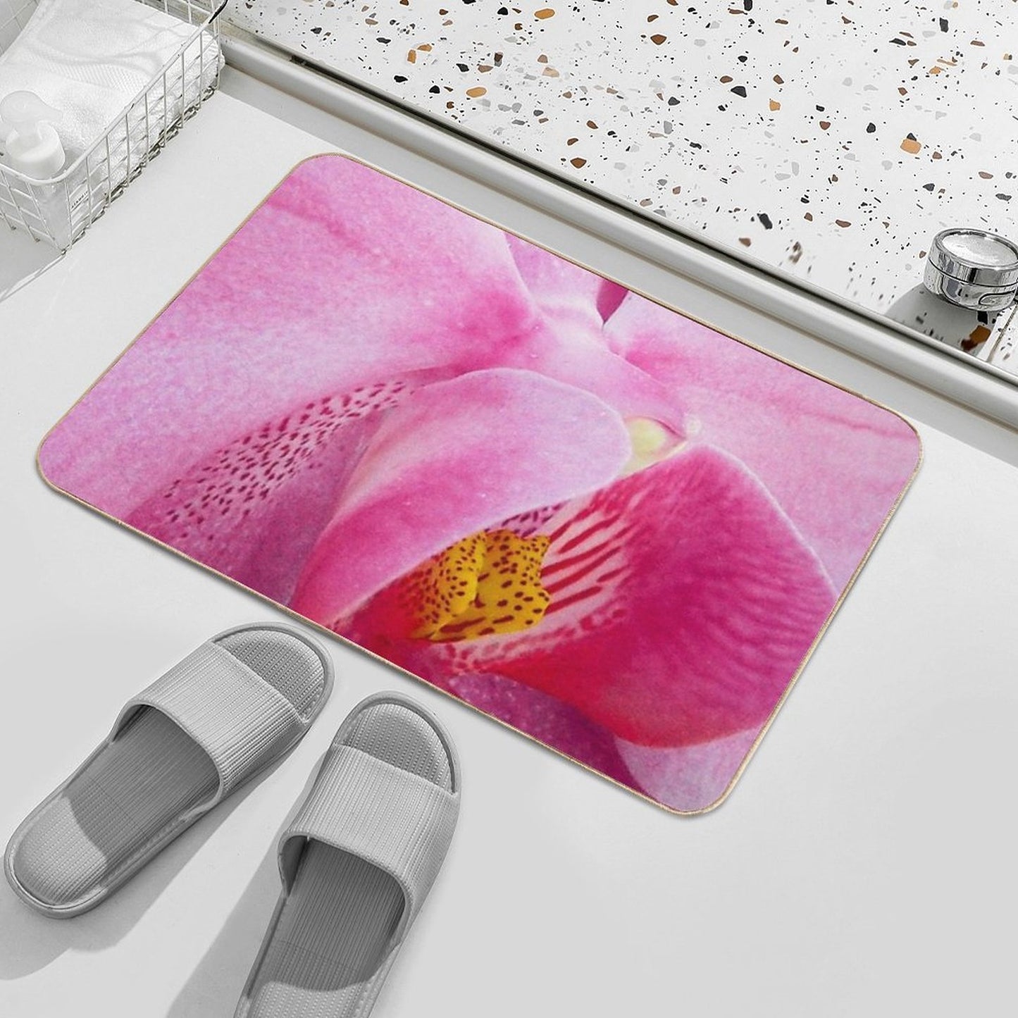 Pink Orchid Bloom Easy Maintenance Bath Mat