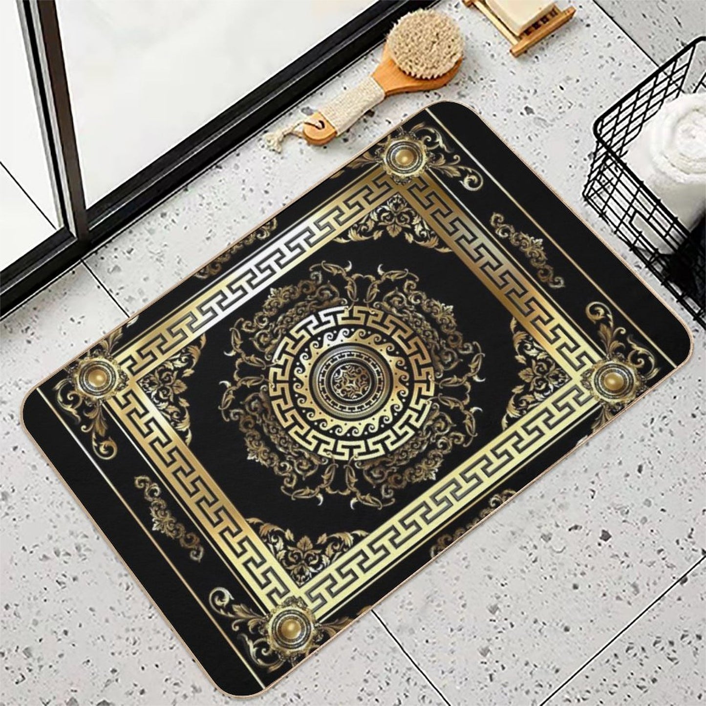 Baroque Gold Black Greek Key Meander Odorless Bath Mat