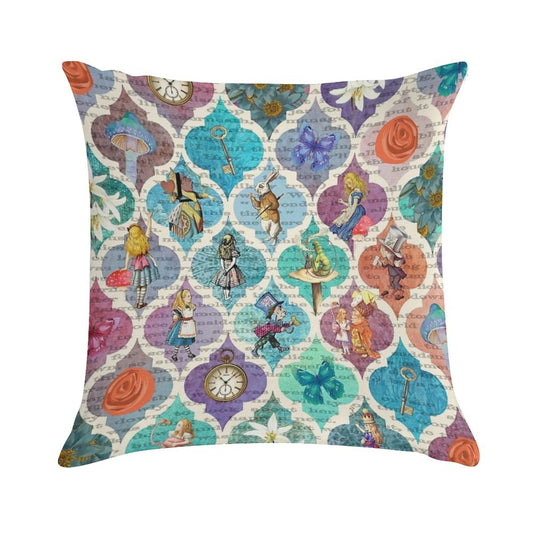 Wonderland Collage Pattern - Vivid Soft Ultra-Soft Texture Throw Pillow