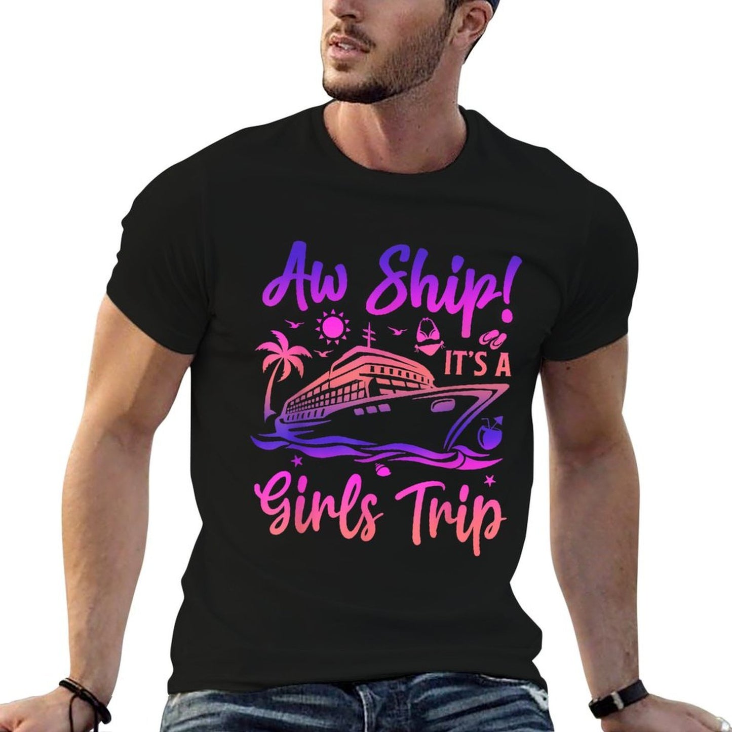 Aw Ship! It's A Girls Trip Cruise 2024 Vacation Matching Relaxed-fit T-Shirt