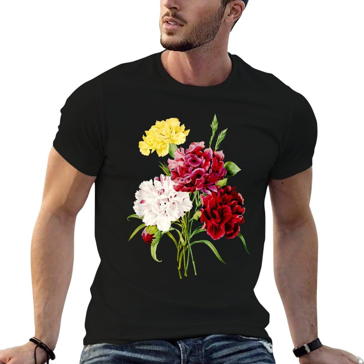Vintage Botanical Carnation Flower Illustration Art Breathable T-Shirt