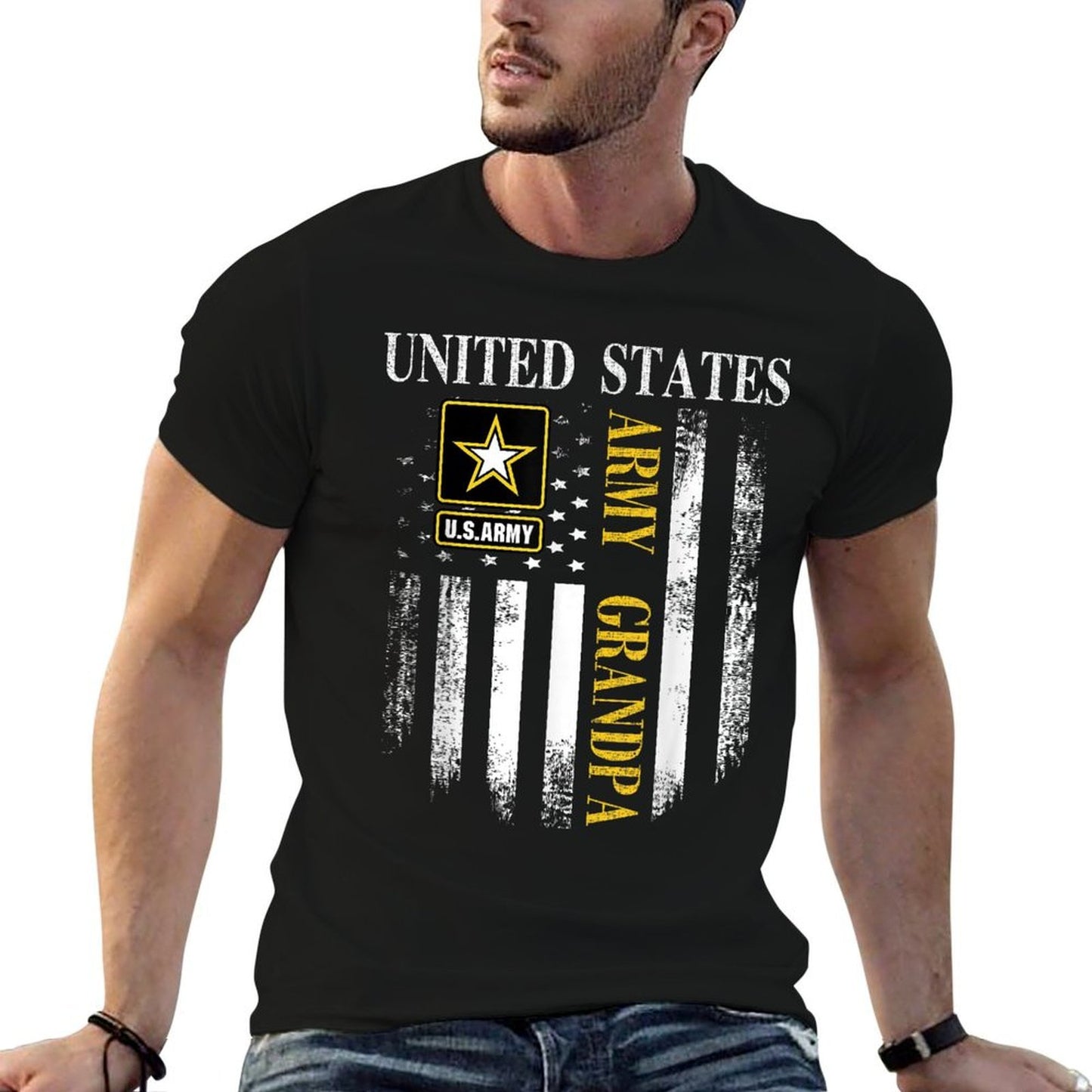 Vintage United States Army Grandpa With American Gift High-quality Stitching T-Shirt