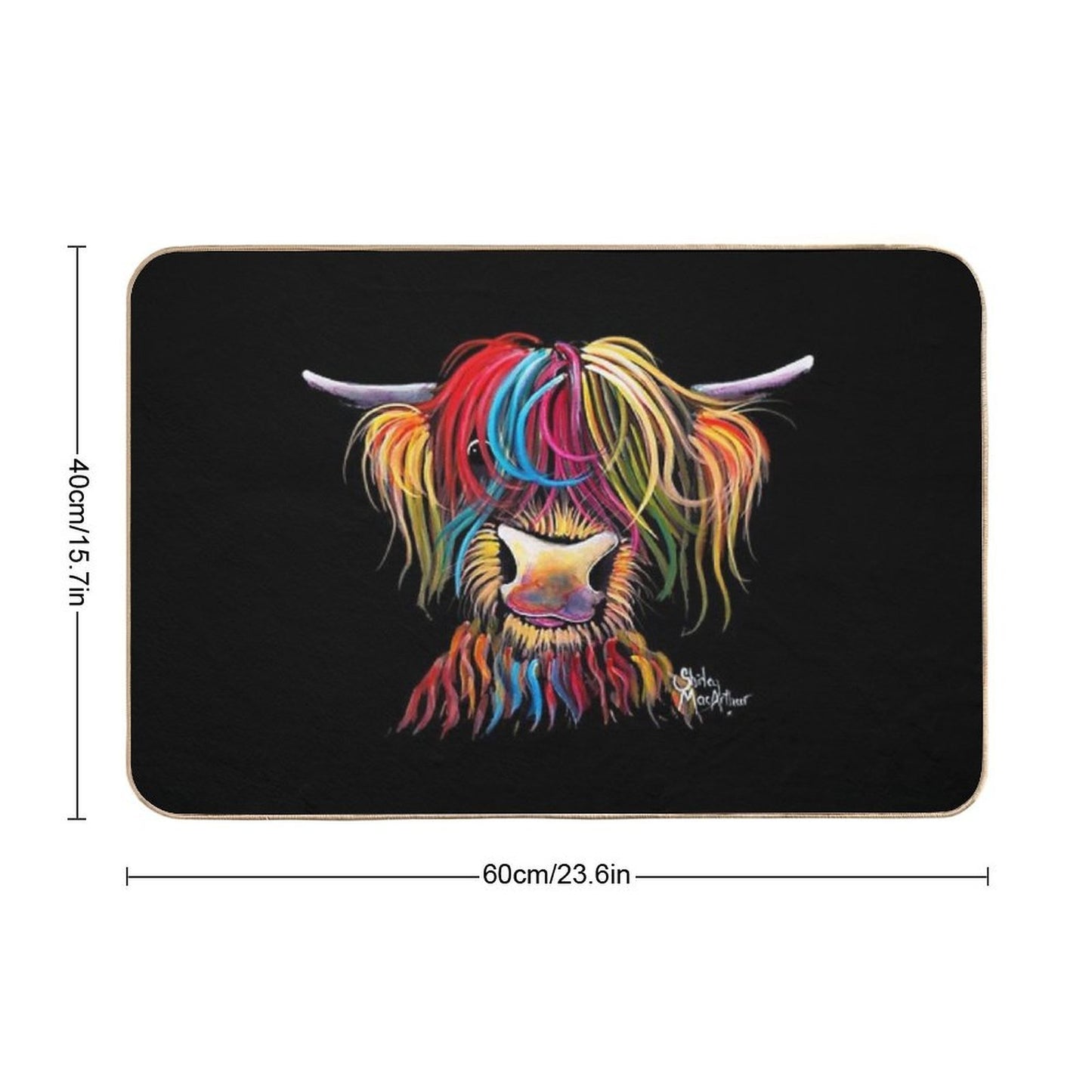 Scottish Hairy Highland Cow ' NELLY ' by Shirley MacArthur Easy To Clean Bath Mat