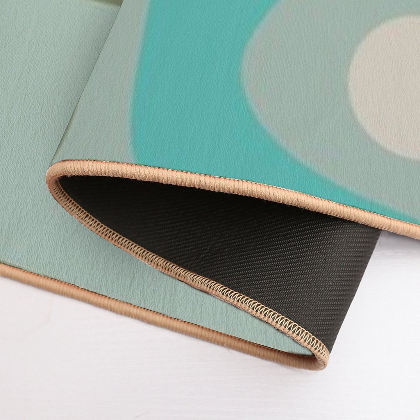 Retro Piquet Mid Mod Abstract Minimalist Pattern in Vintage Turquoise, Olive, And Ecru Anti-Trip Bath Mat