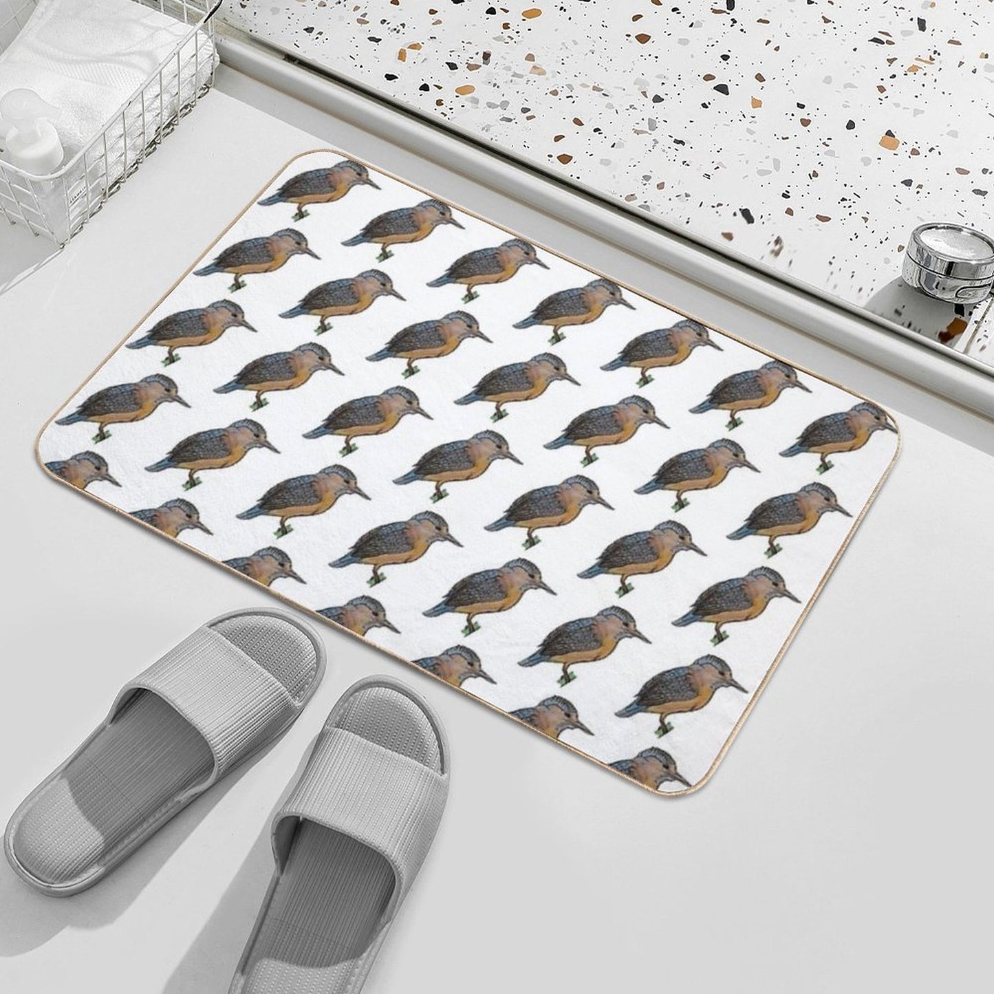 Kingfisher Drawing Fade-Resistant Bath Mat