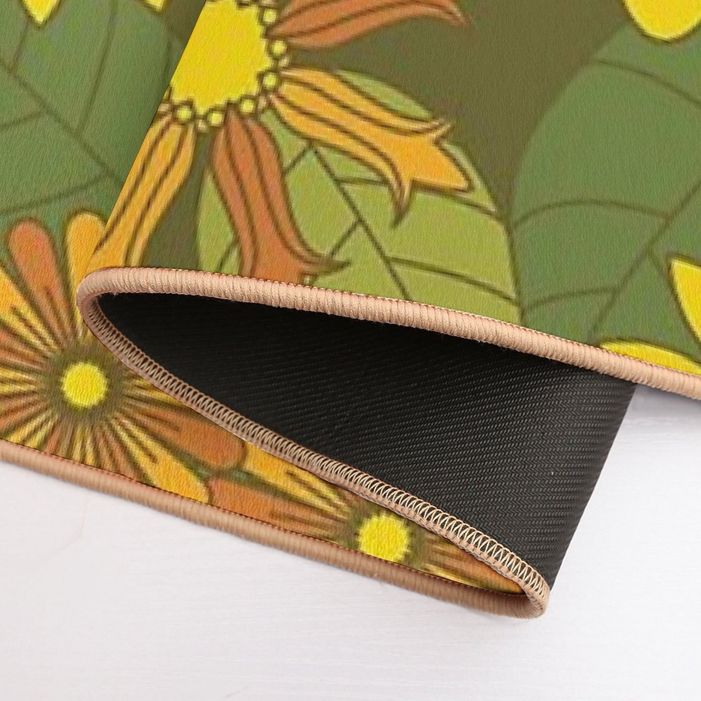 Orange, Brown, Yellow And Green Retro Daisy Pattern Durable Bath Mat