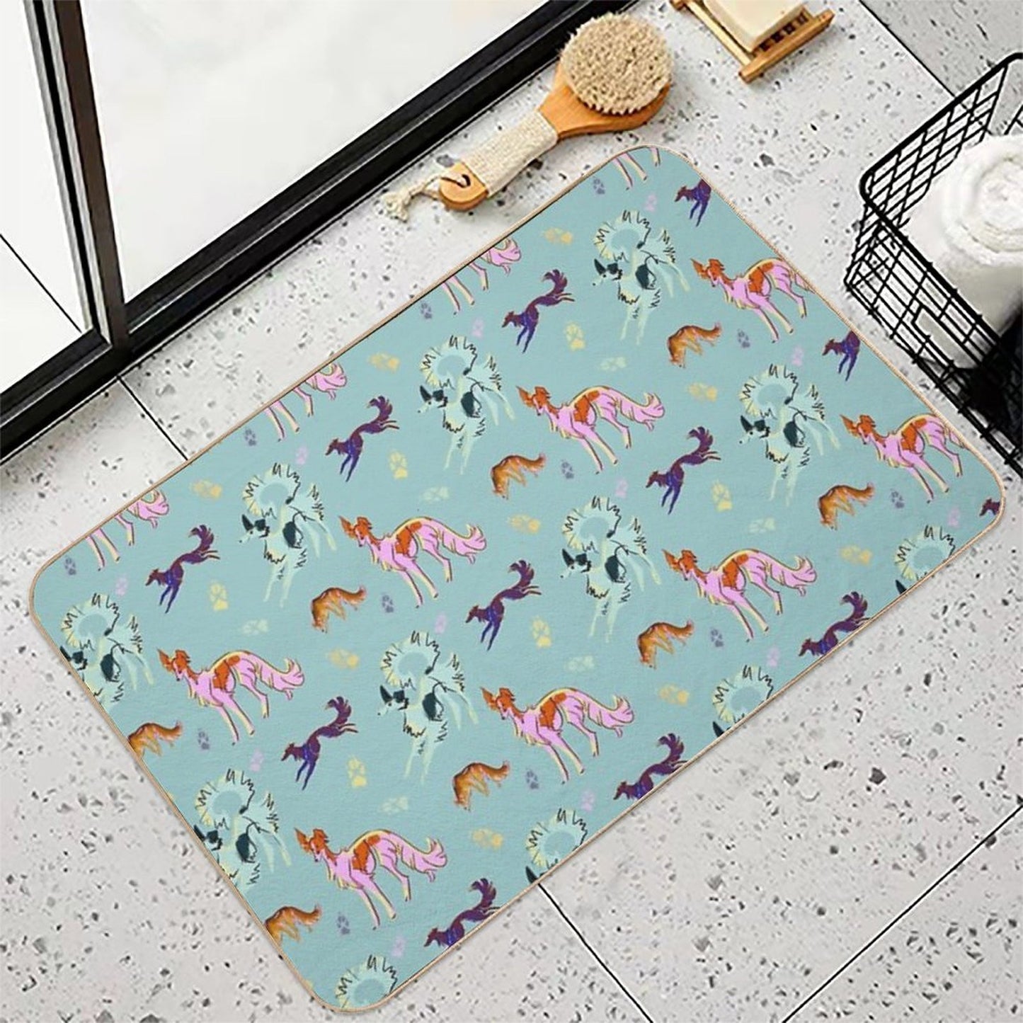 Silken Pattern on Blue Stain-Proof Bath Mat