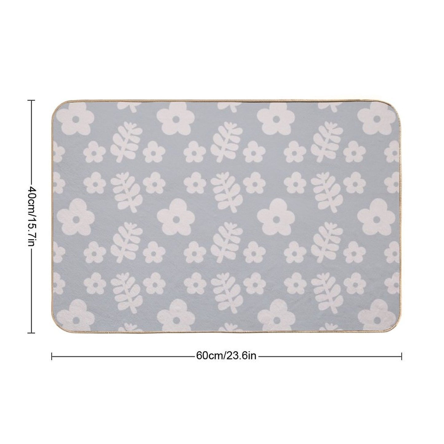 Mid Century Modern Flowers & Leaves, Cute Retro Pattern, Stone Blue Rapid-Drying Bath Mat