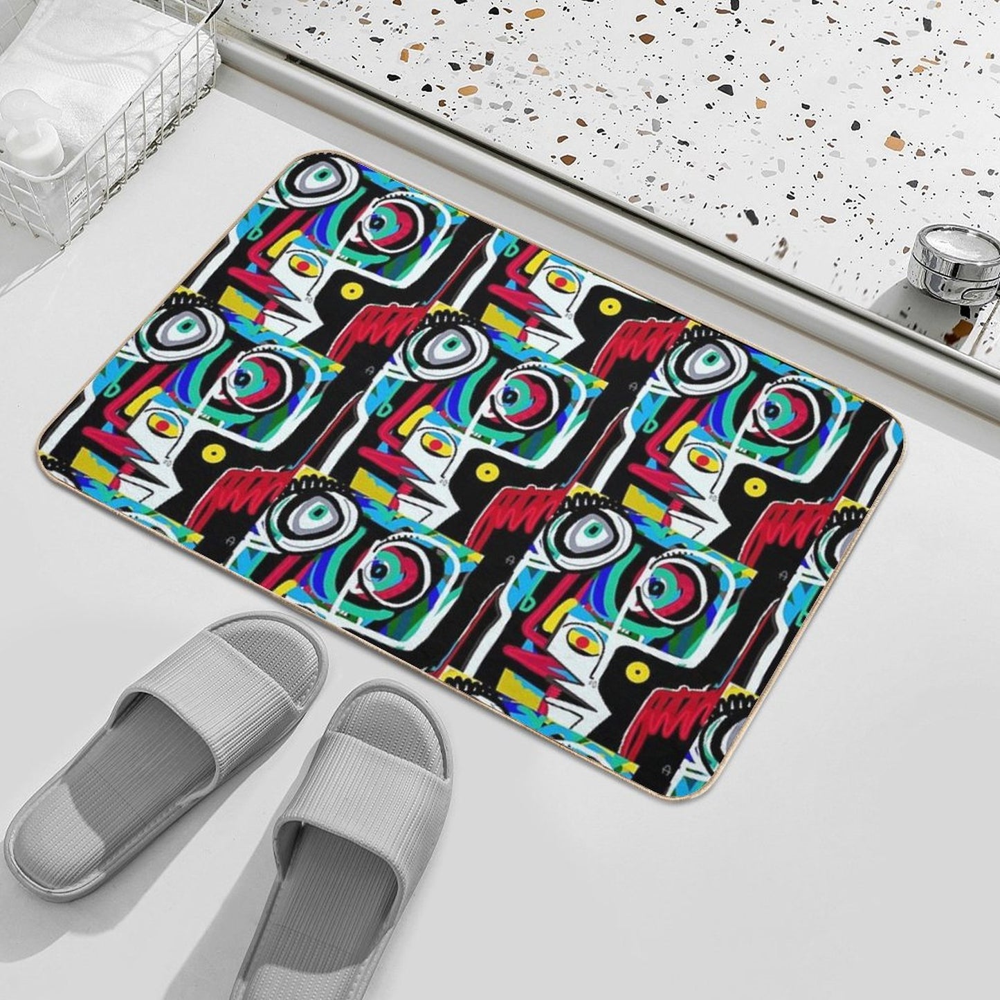 Face Expressionism, Art Brut Odorless Bath Mat
