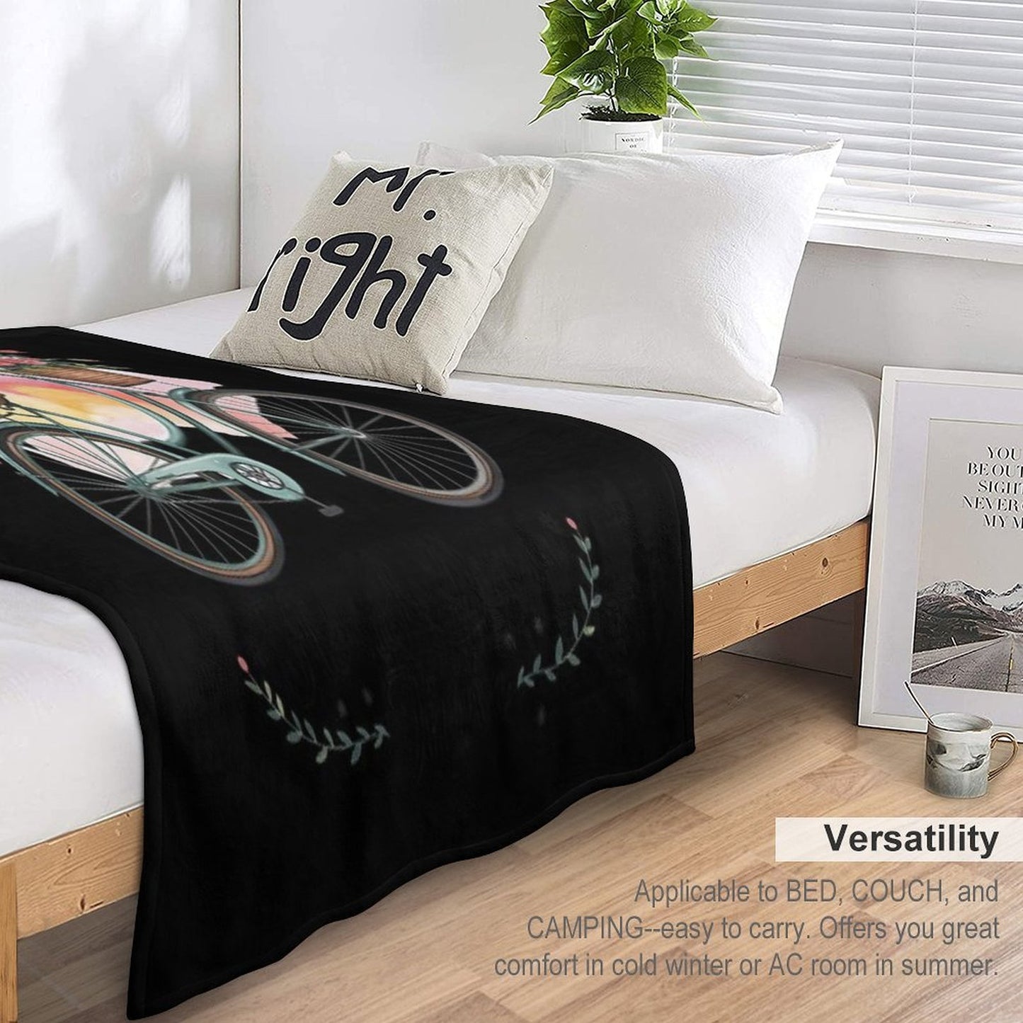 Flourish Dream Thrive Floral Bike Subtle Multi-functional Throw Blanket