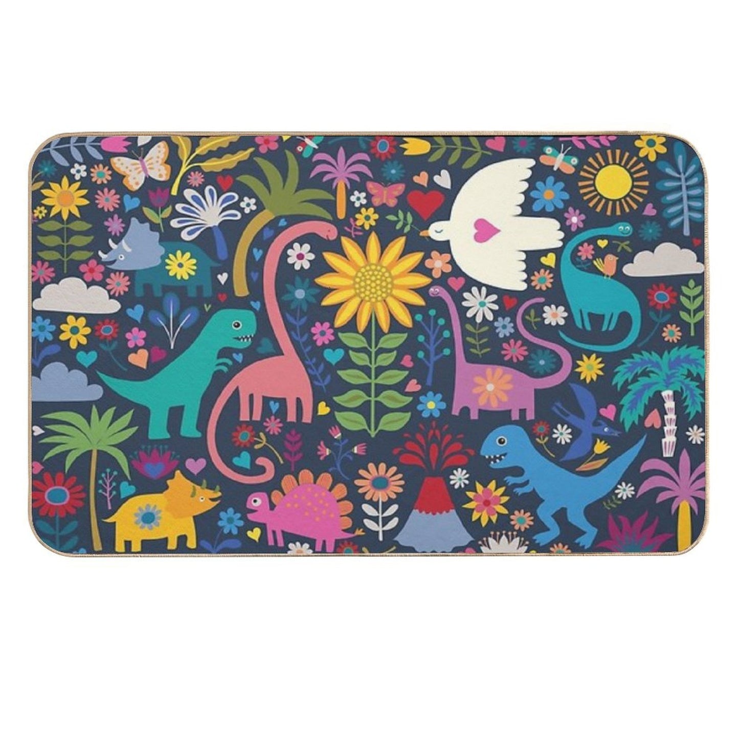 Peace, Love And Dinosaurs - Cute Animal Pattern by Cecca Designs Easy To Clean Bath Mat