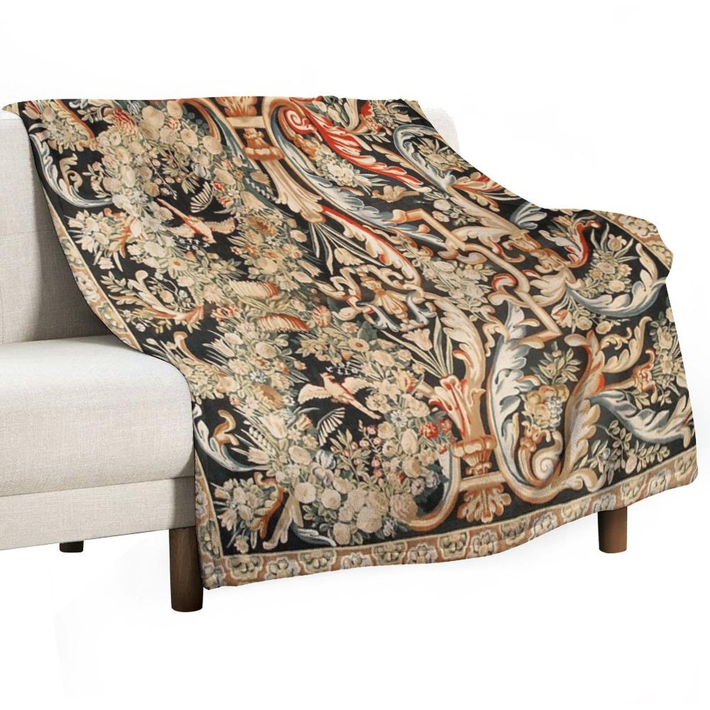 Antique French Gobelins Aubusson Tapestry Print Anti-pilling Throw Blanket