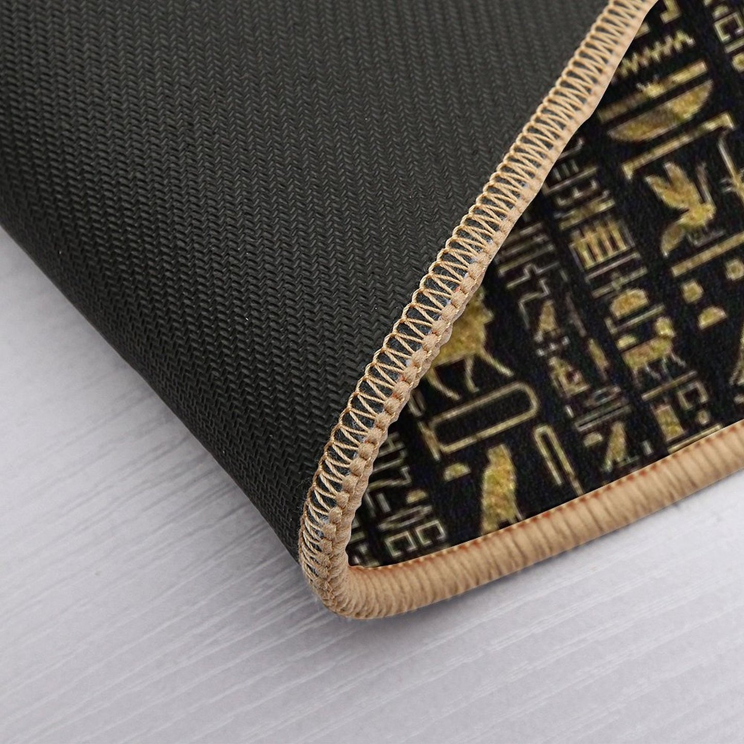Egyptian Hieroglyphs Vintage Gld on Black Stain-Proof Bath Mat