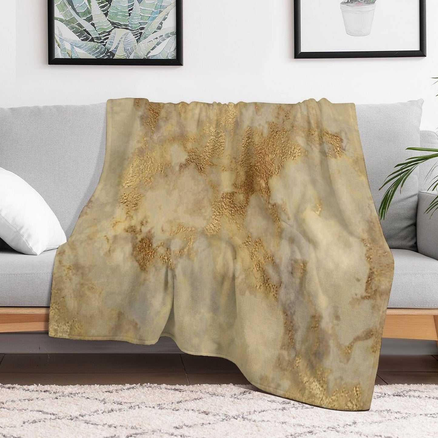 Gold Metallic Marble Texture – Elegant Abstract Beige & Gold Pattern Compact Throw Blanket