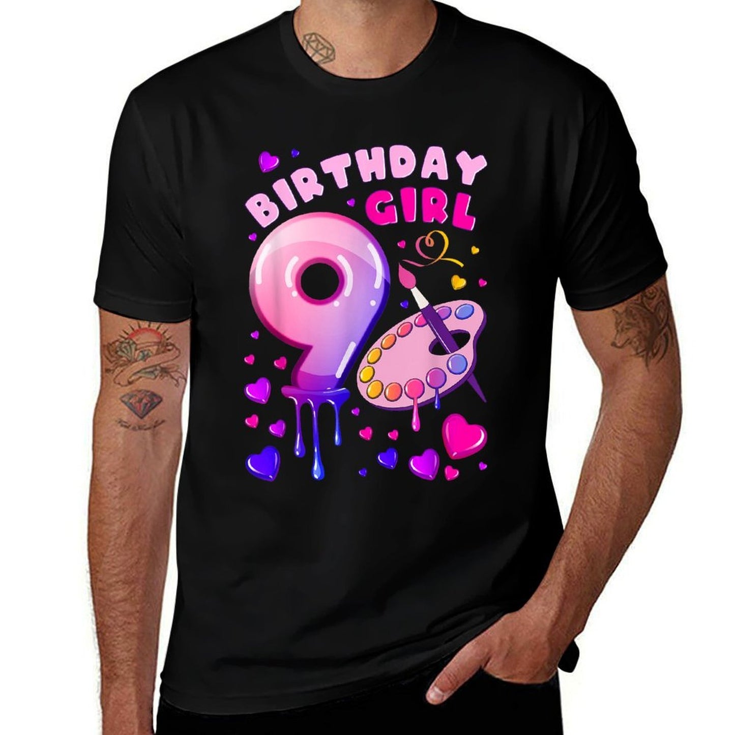 9th Birthday, Girl 9 Years, Painting Art, Number 9 Classic T-Shirt