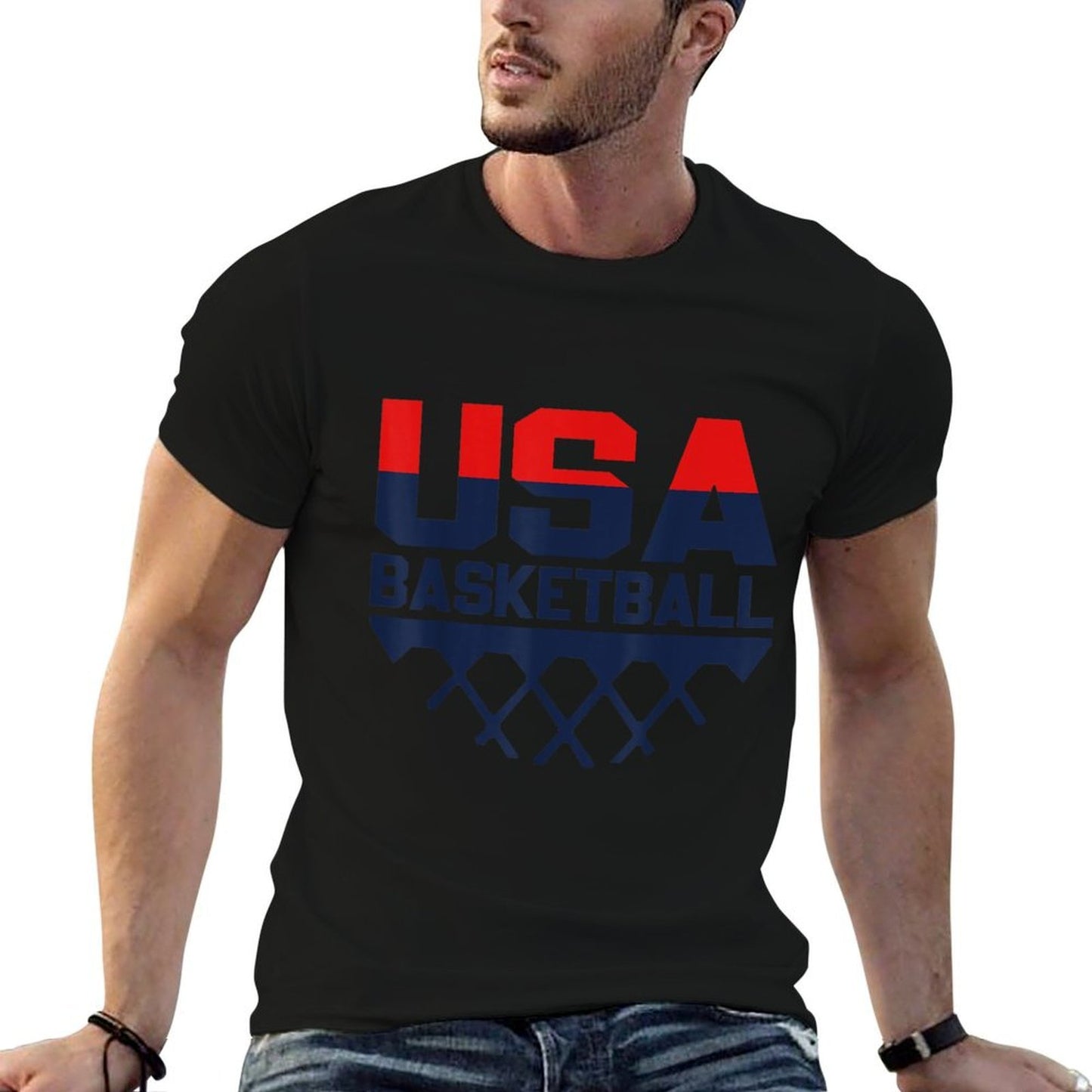 USA Team Sports Basketball Rolled Sleeves T-Shirt