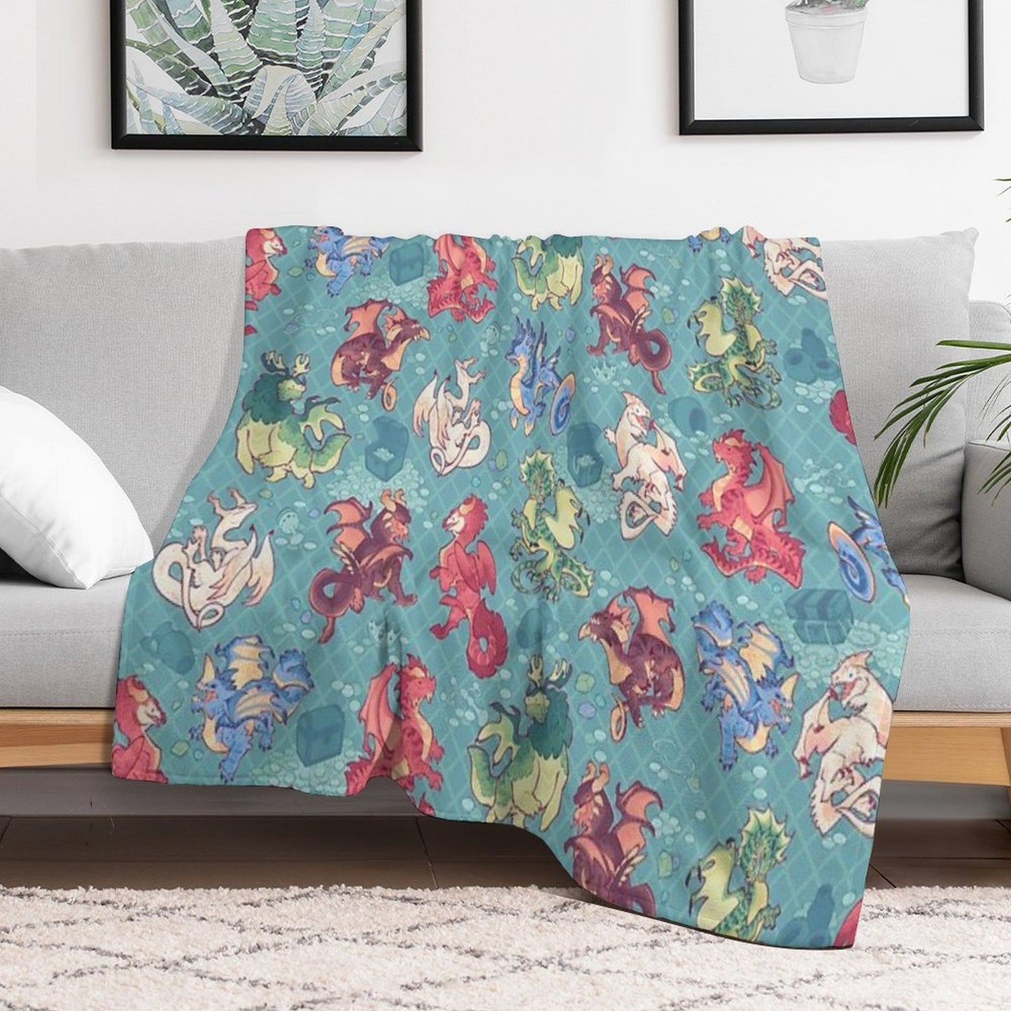 Chromatic Dragons in Teal Durable Throw Blanket