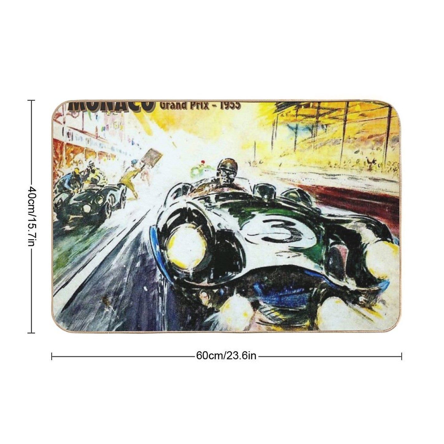 MONACO Vintage 1955 Grand Prix Painting Print Durable Bath Mat