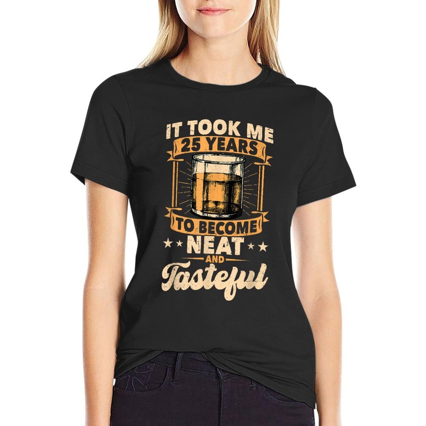 25th Birthday Whiskey Drinking 25 Years Old Neat Whiskey Ribbed Collar T-Shirt
