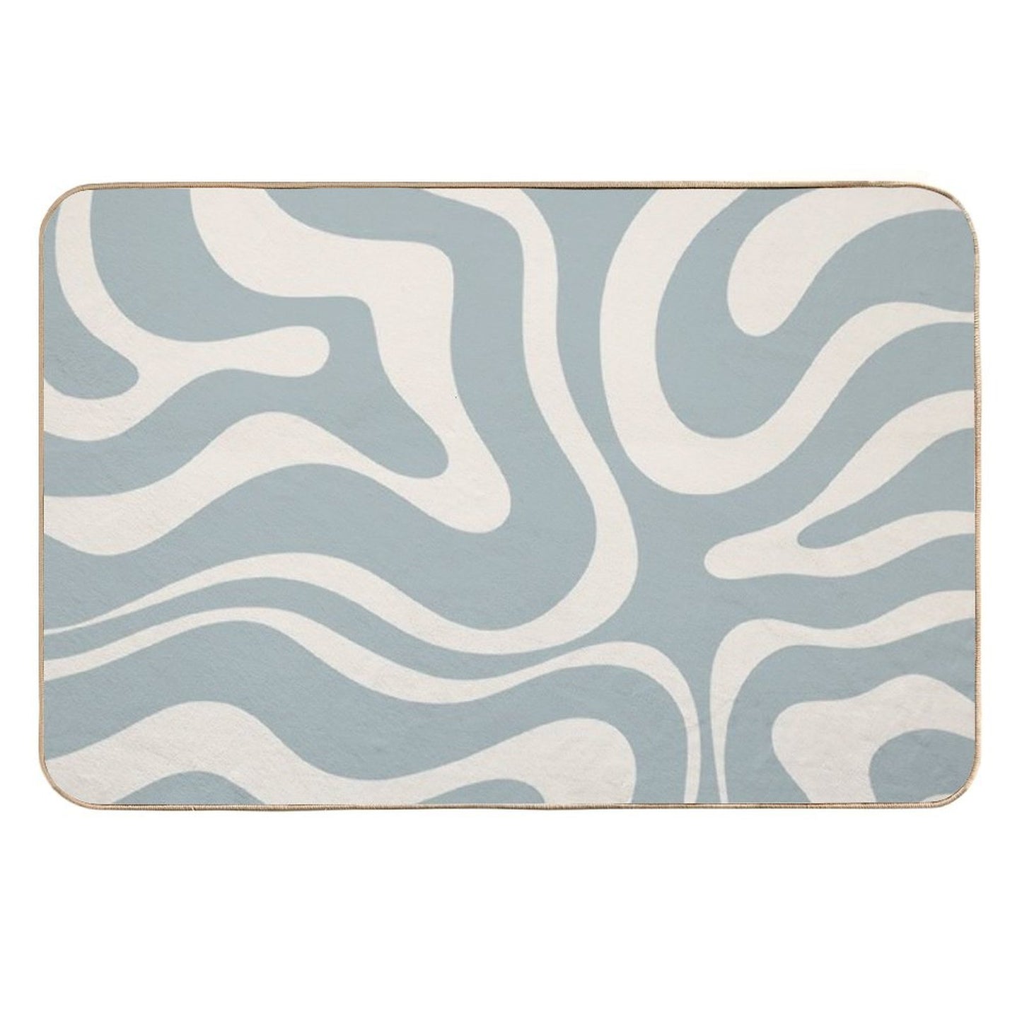 Liquid Swirl Abstract Pattern in Cream And Light Blue-Grey Anti-Trip Bath Mat