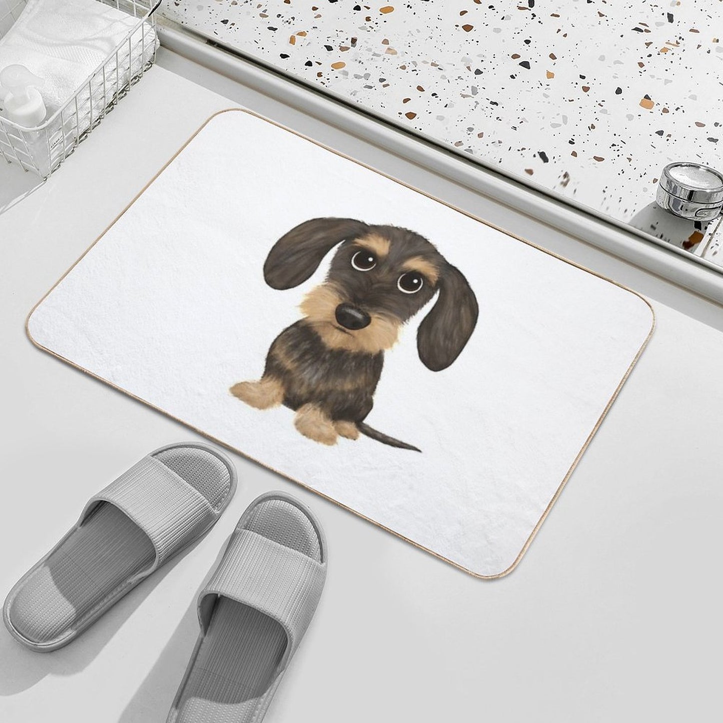 Wirehaired Dachshund Cute Wire Haired Wiener Dog Wild Boar And Tan Teckel Absorbent Bath Mat
