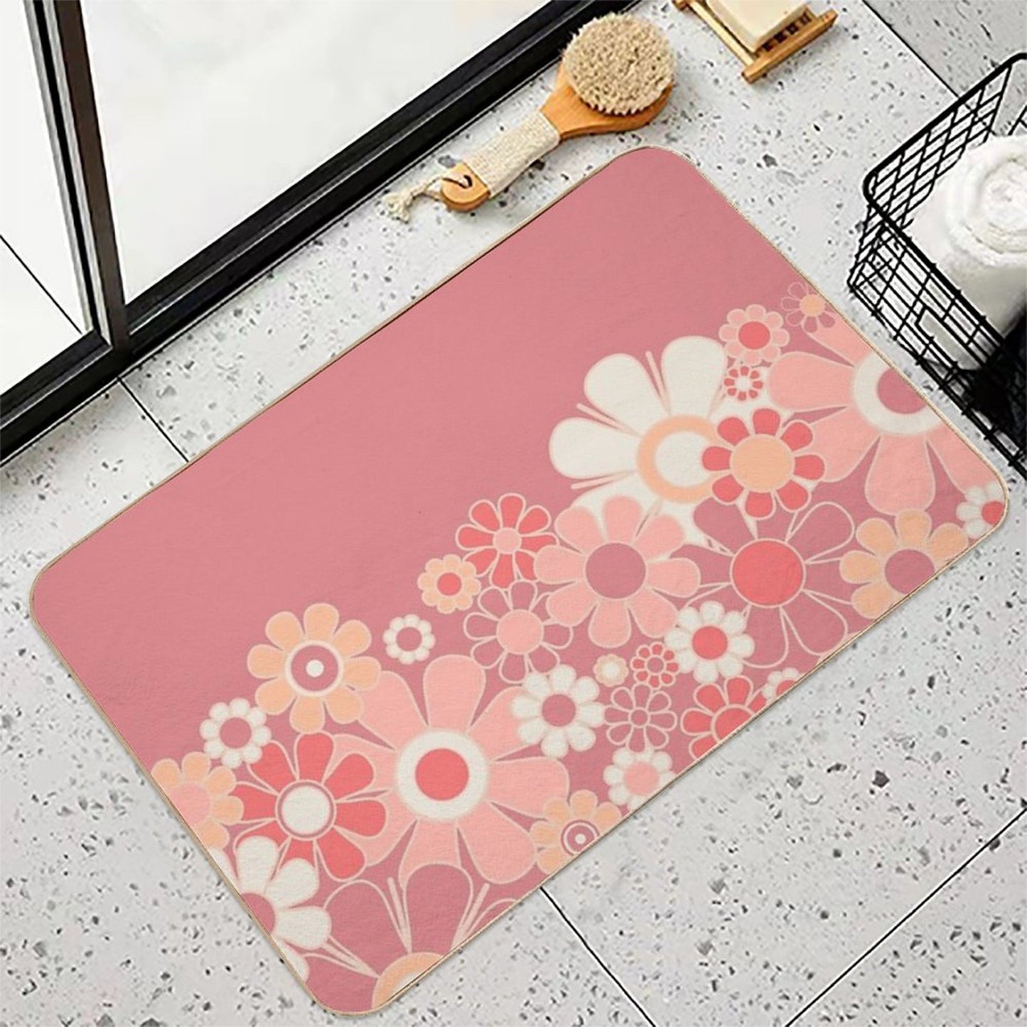 Retro Garden Flower Cuff Mauve Peach Vintage Contemporary Aesthetic Floral Pattern Rapid-Drying Bath Mat