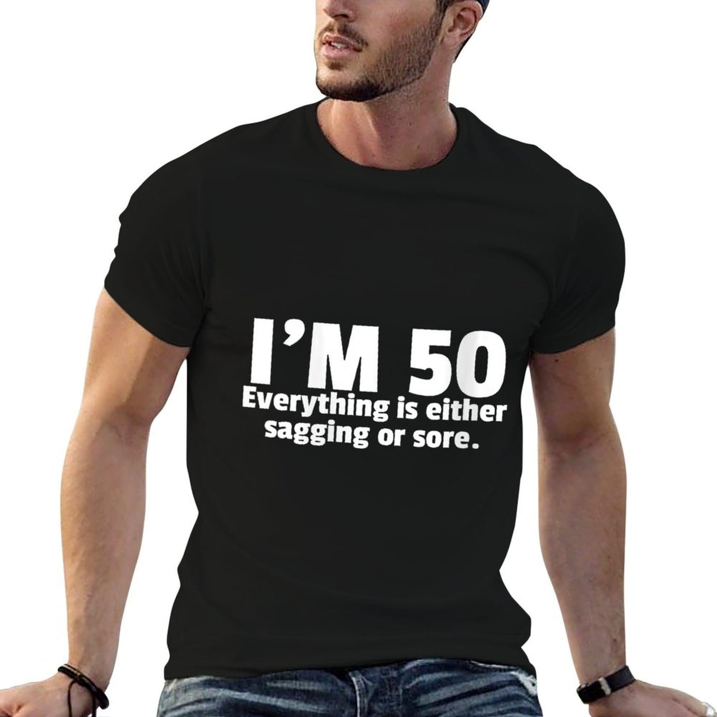 Womens Funny 50th Birthday Gag Gift For Him Or Her Sagging Or Sore  Ribbed Collar T-Shirt