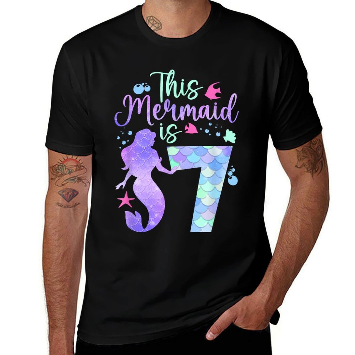 This Mermaid Is 7 Birthday Girls Mermaid Oversized Silhouette T-Shirt