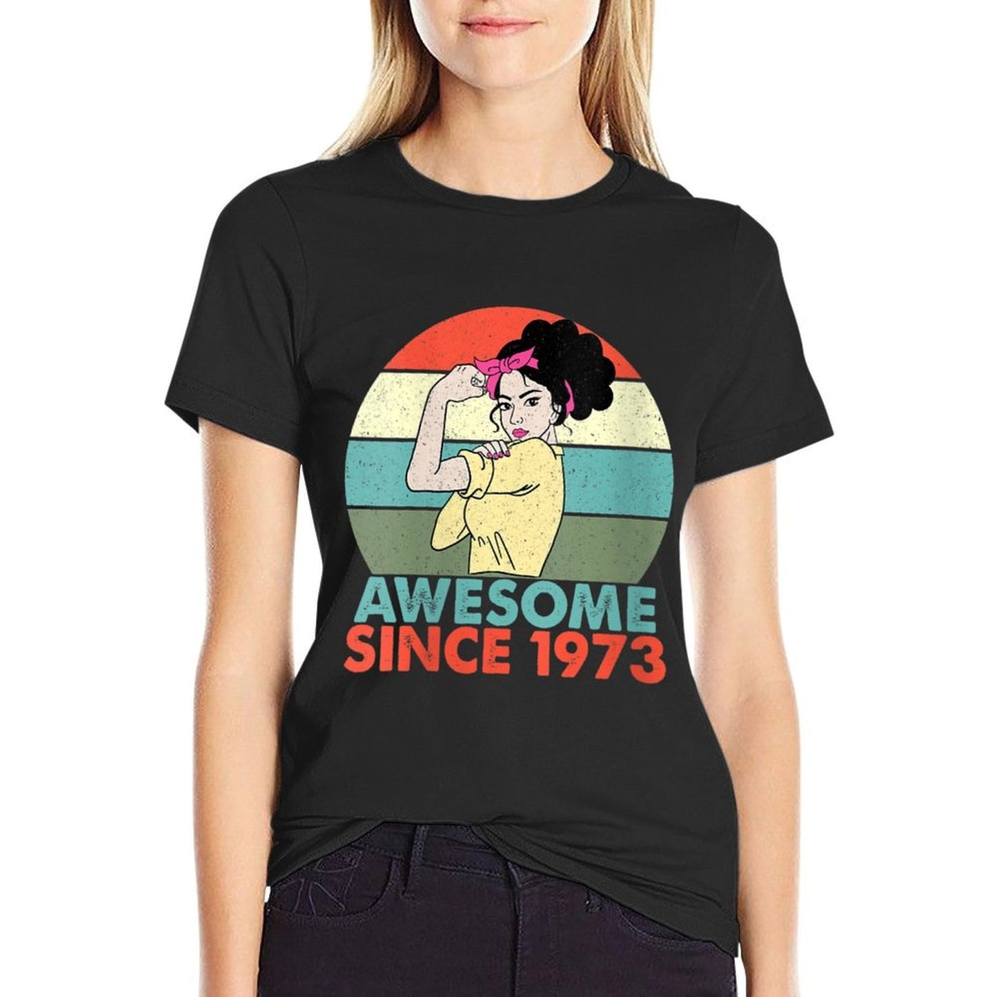Womens 50th Birthday Decoration Awesome Since 1973 50 Year Old  Fade-proof Color T-Shirt
