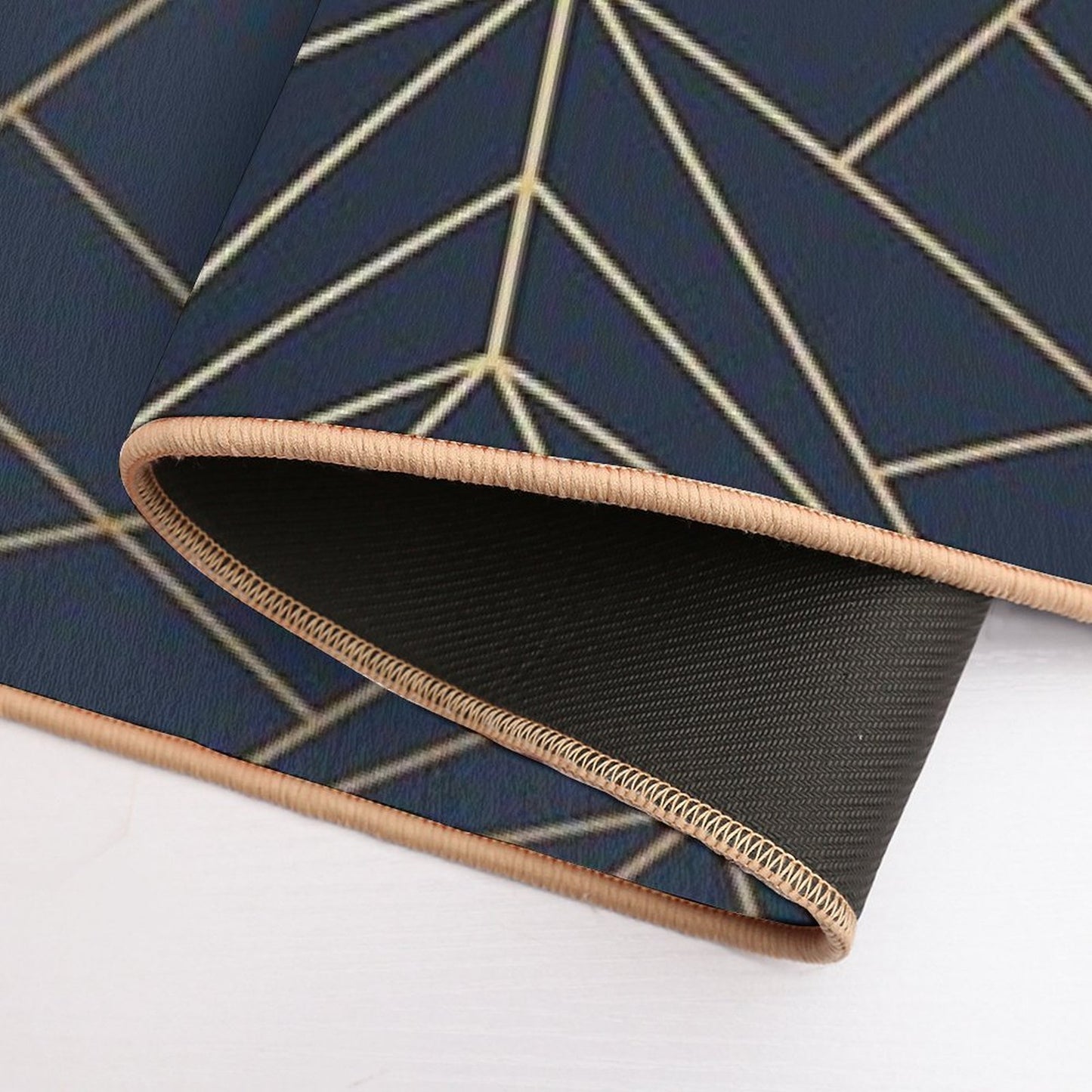 Elegant Geometric Copper Navy Blue Absorbent Bath Mat