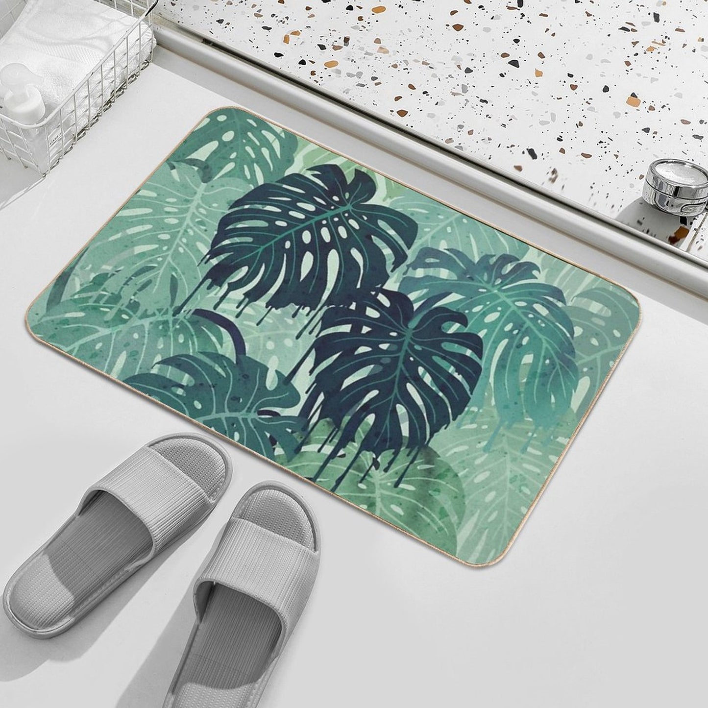 Monstera Melt (in Green) Stain-Proof Bath Mat