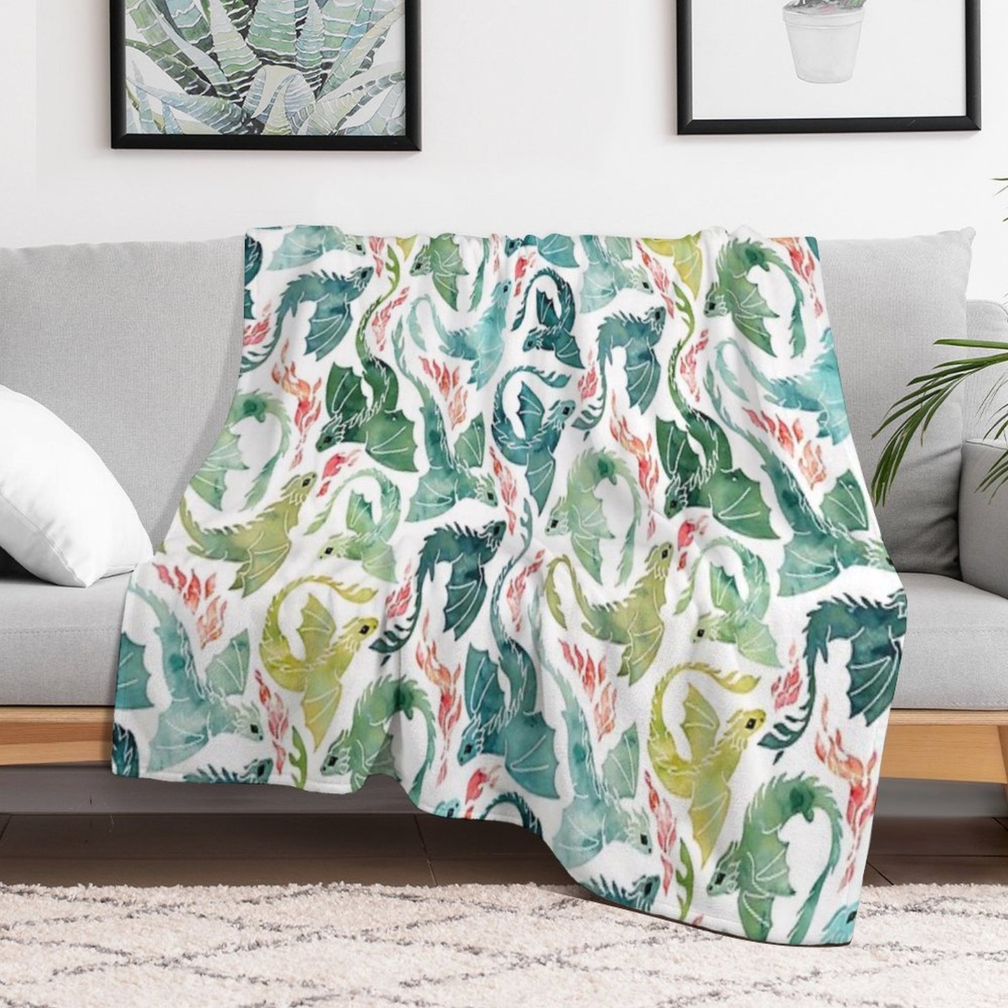 Dragon Fire Turquoise & Green Gift-ready Throw Blanket