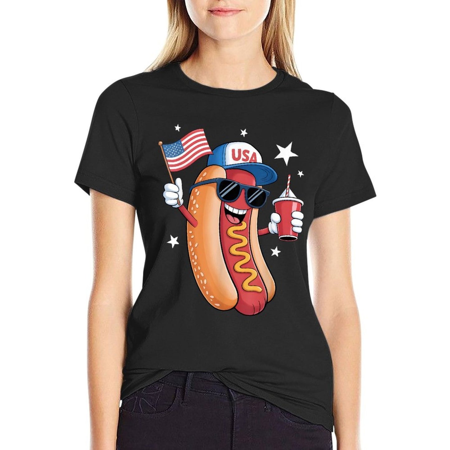 4th of July Hotdog Funny Fourth of July Patriotic USA Durable T-Shirt