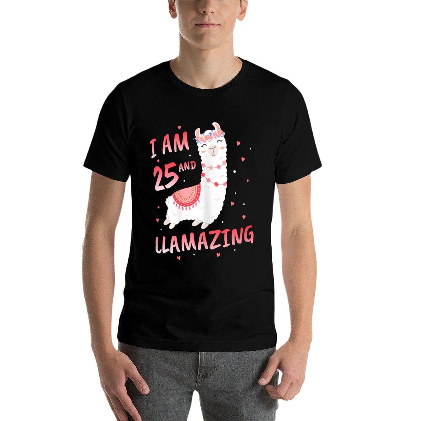 I Am 25 Years Old And Llamazing Llama 25th Birthday Rolled Sleeves T-Shirt