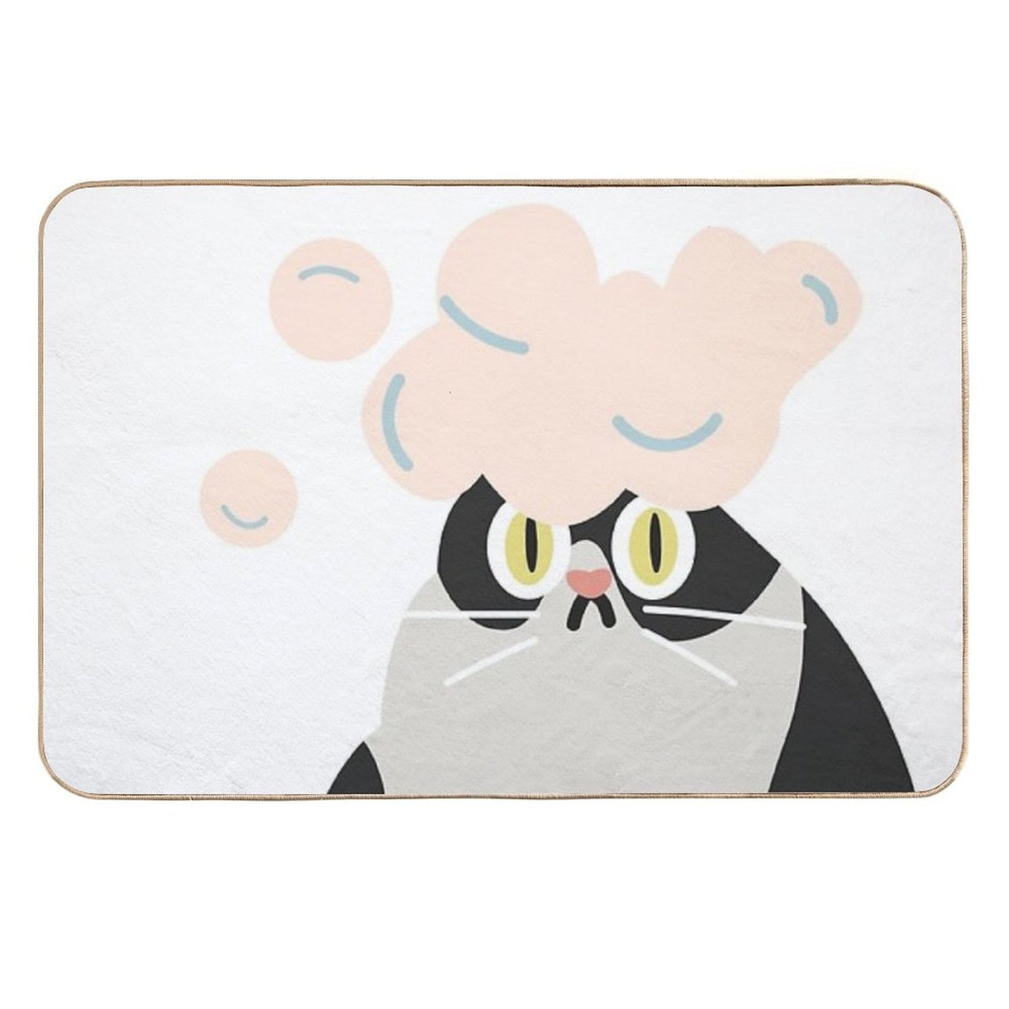 Funny Cat with Foam on Its Head Non-Slip Bath Mat