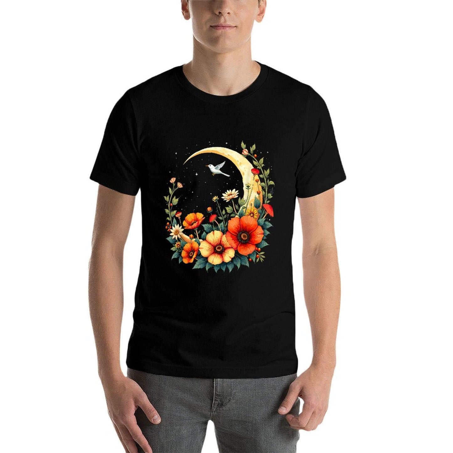 Moon Wildflower Ribbed Collar T-Shirt