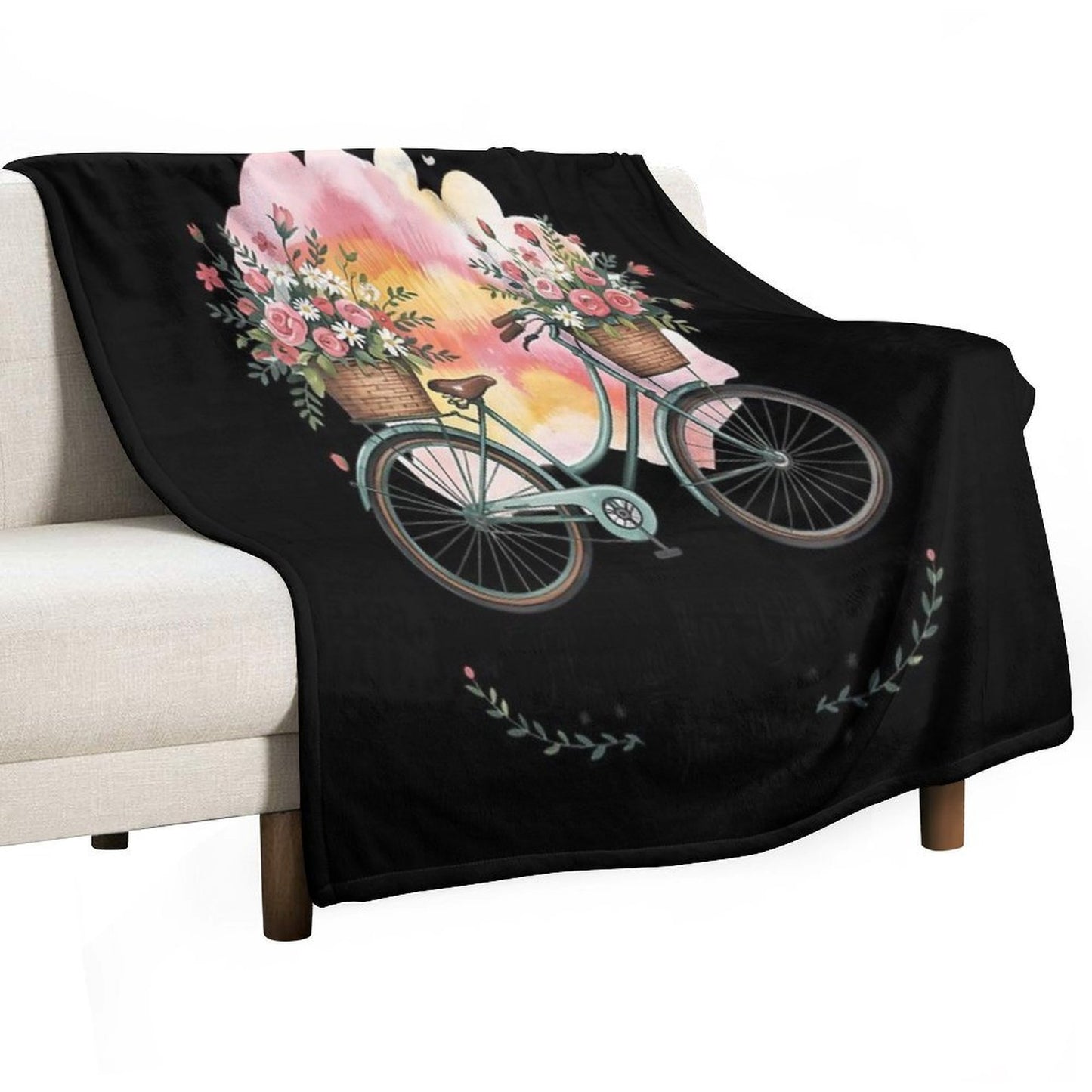 Flourish Dream Thrive Floral Bike Subtle Multi-functional Throw Blanket