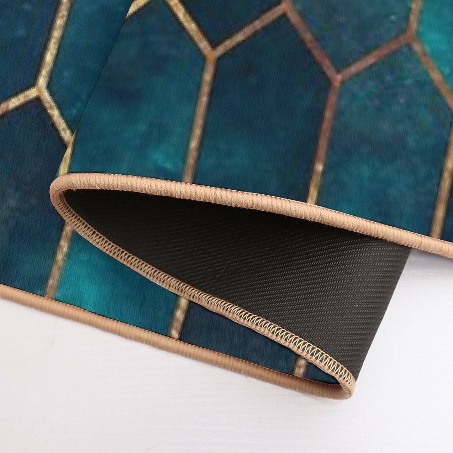 Deep Teal And Blue Gold Pattern Rapid-Drying Bath Mat