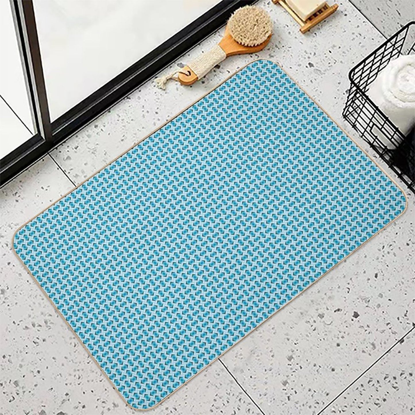 Overlapping Aqua Blue Diamonds High-Traffic Bath Mat