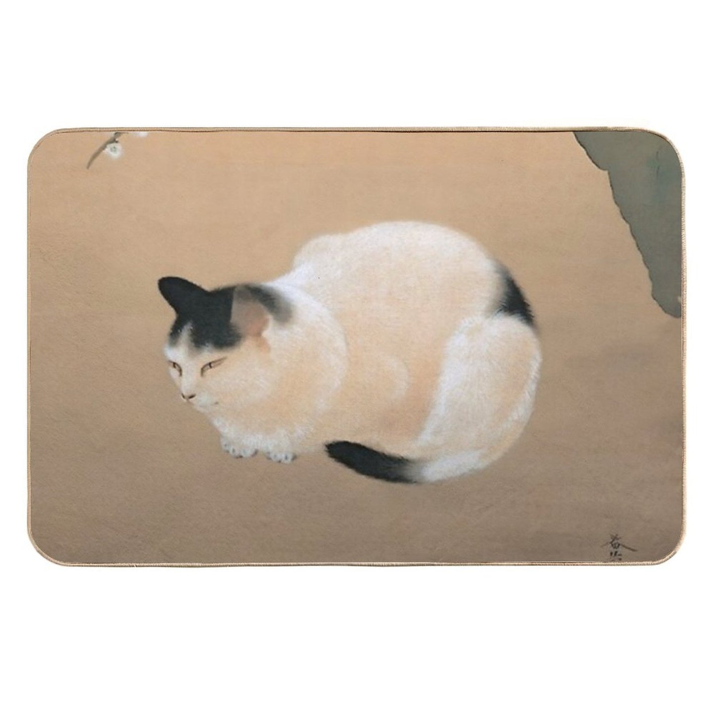 Cat And Plum Blossoms by Hishida Shunso Dirt-Trapping Bath Mat