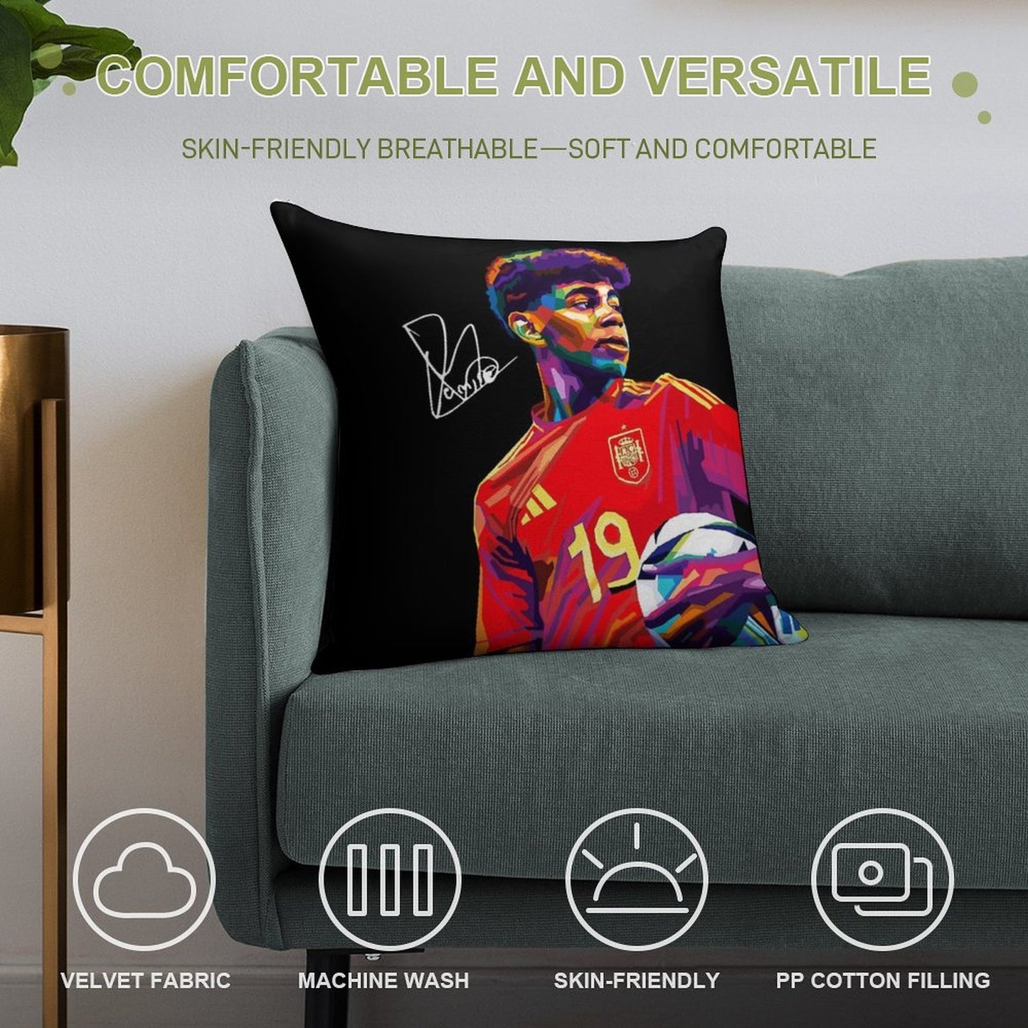 Lamine Yamal Wpap Art Soft Durable Construction Throw Pillow