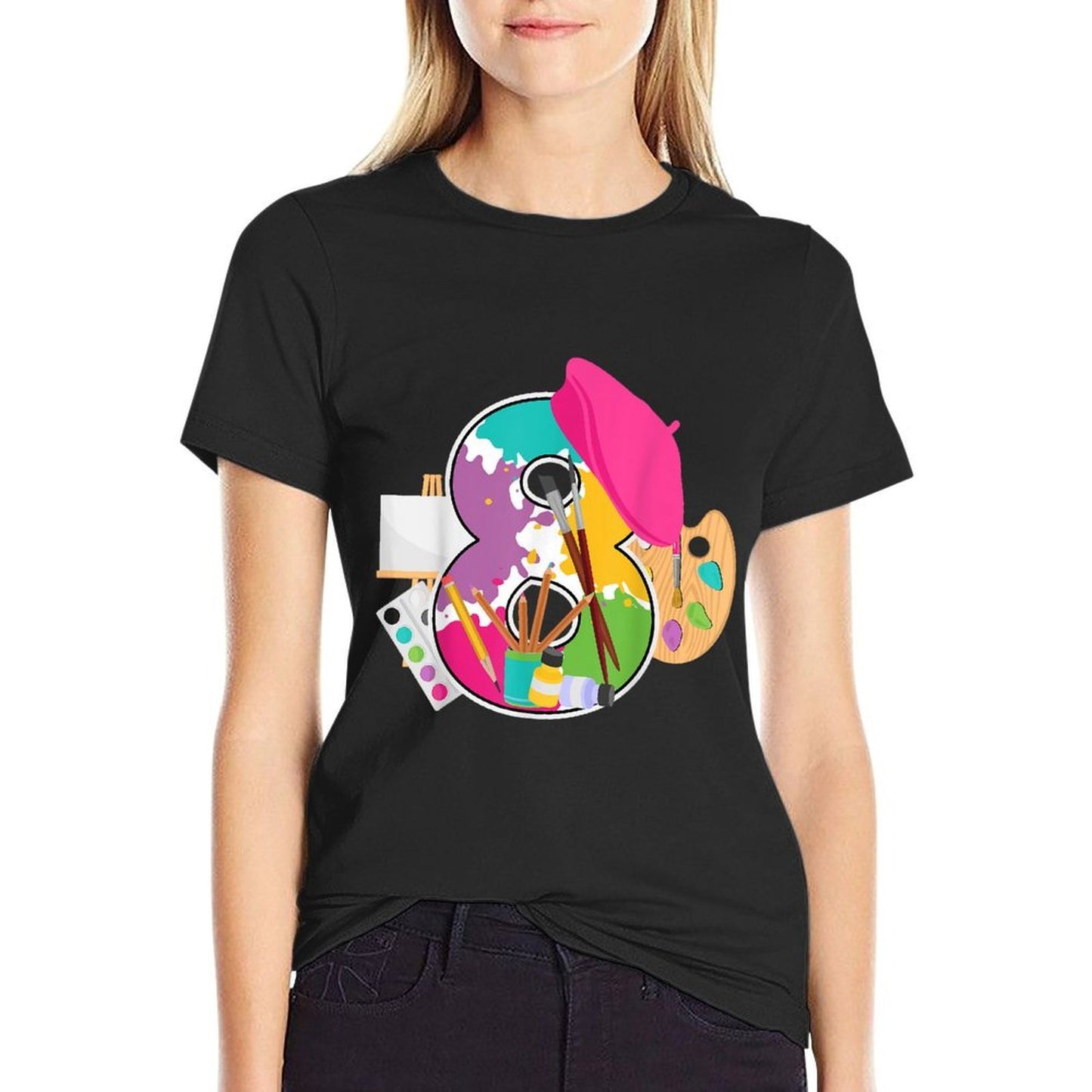 8 Year Old Artist 8th Birthday Kid Painting Bday Party Funny Stretchy T-Shirt