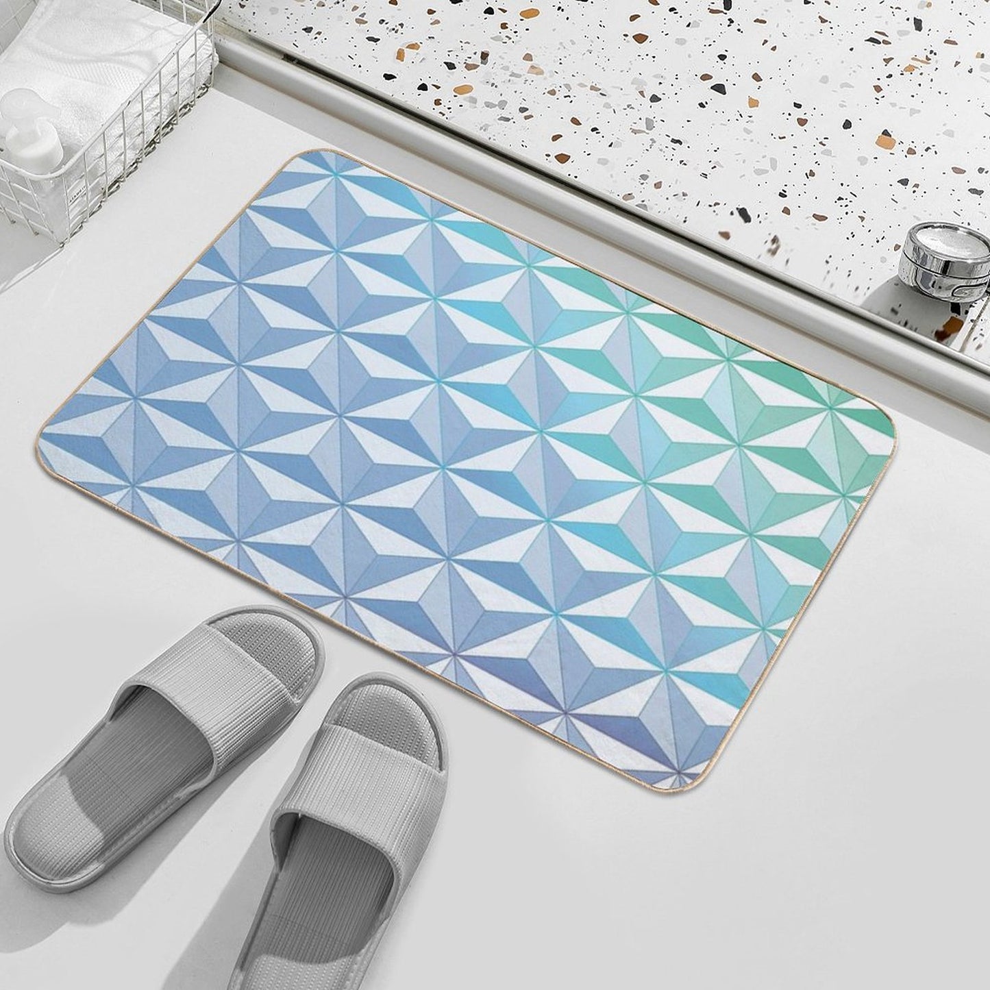 Geodesic Sphere, Blue Pet-Safe Bath Mat