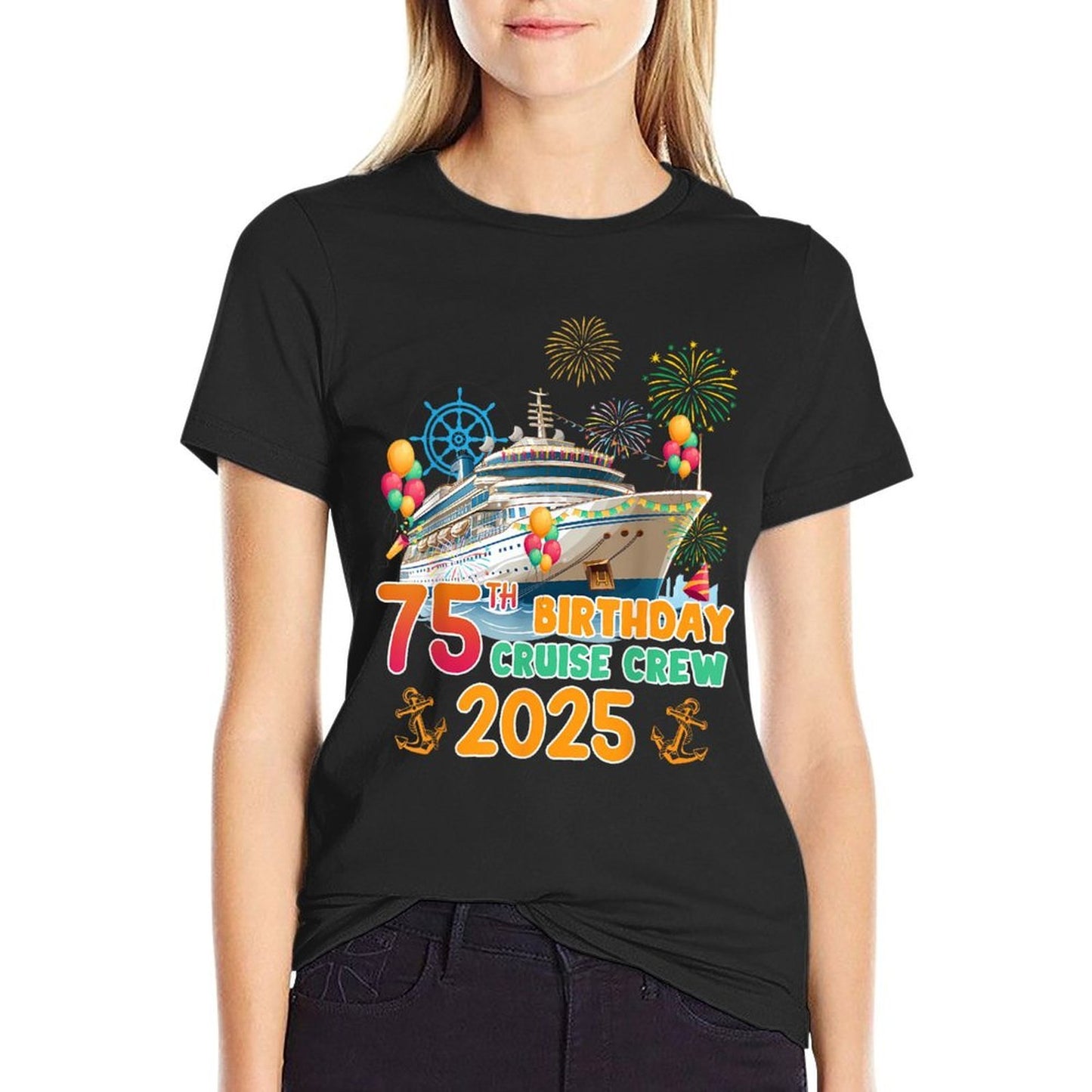75th Birthday Cruise Crew 2025 75 Years Old Cruising Trip Summer-ready Fabric T-Shirt