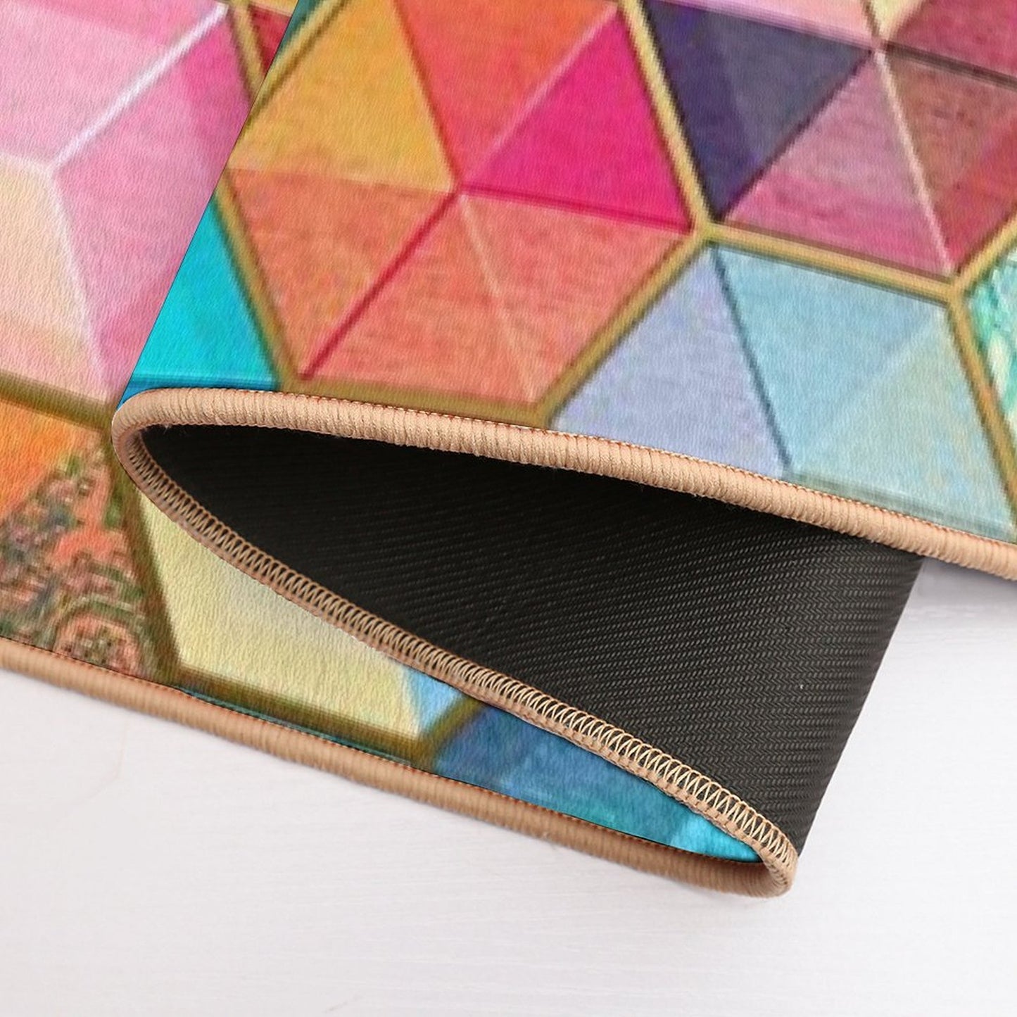 Crystal Bohemian Honeycomb Cubes - Colorful Hexagon Pattern Non-Slip Bath Mat