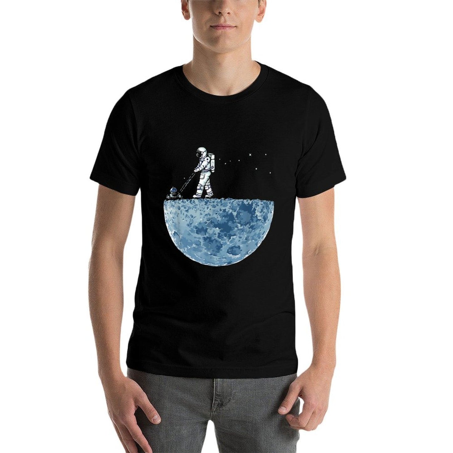 Astronaut Mowing The Moon Lawn Tagless Design T-Shirt